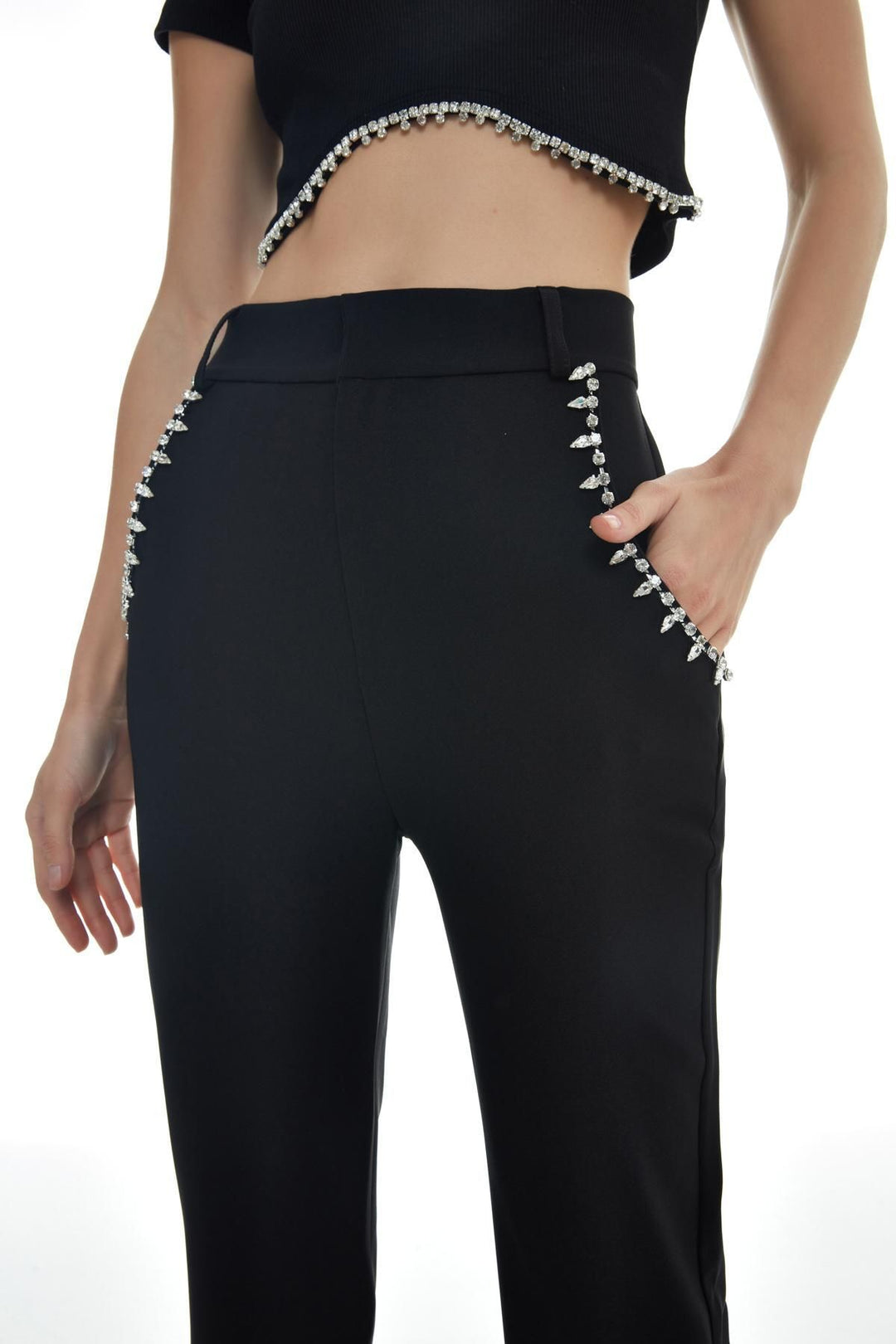 High Waist Trousers Black With Pockets Accessory