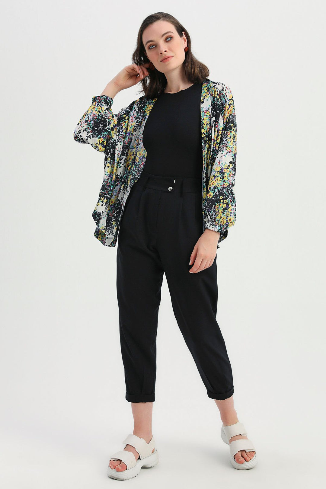 Patterned Shawl Collar Jacket Black