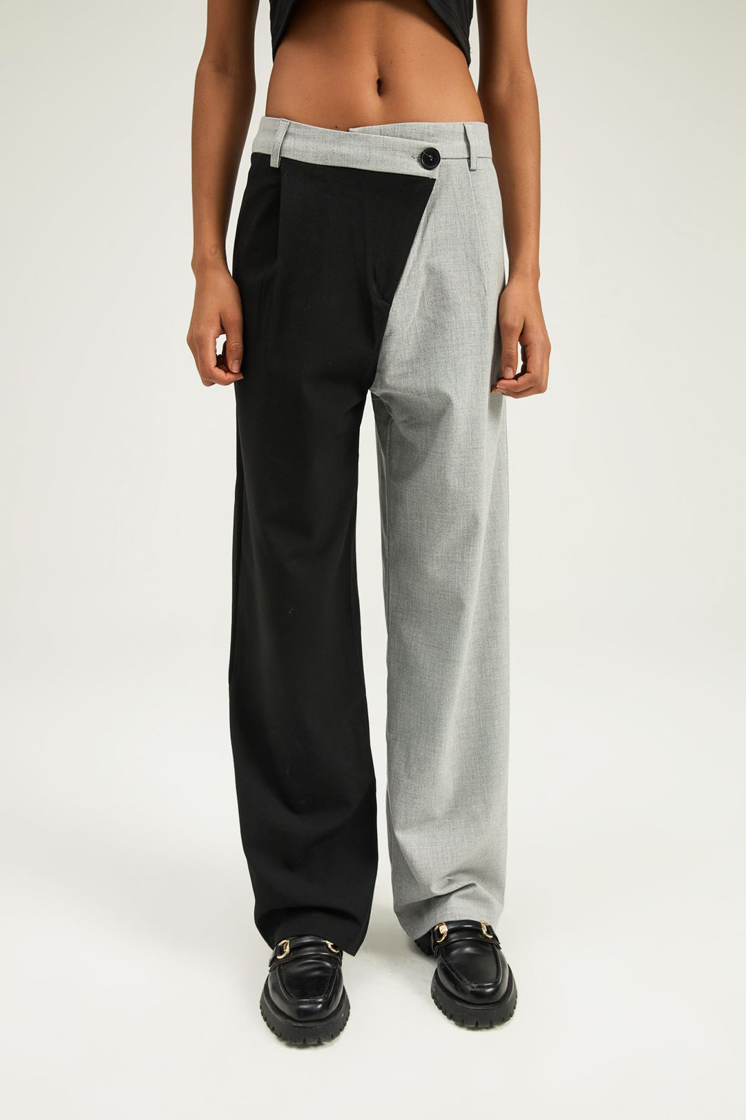 Çift Renkli Palazzo Pantolon Gri
