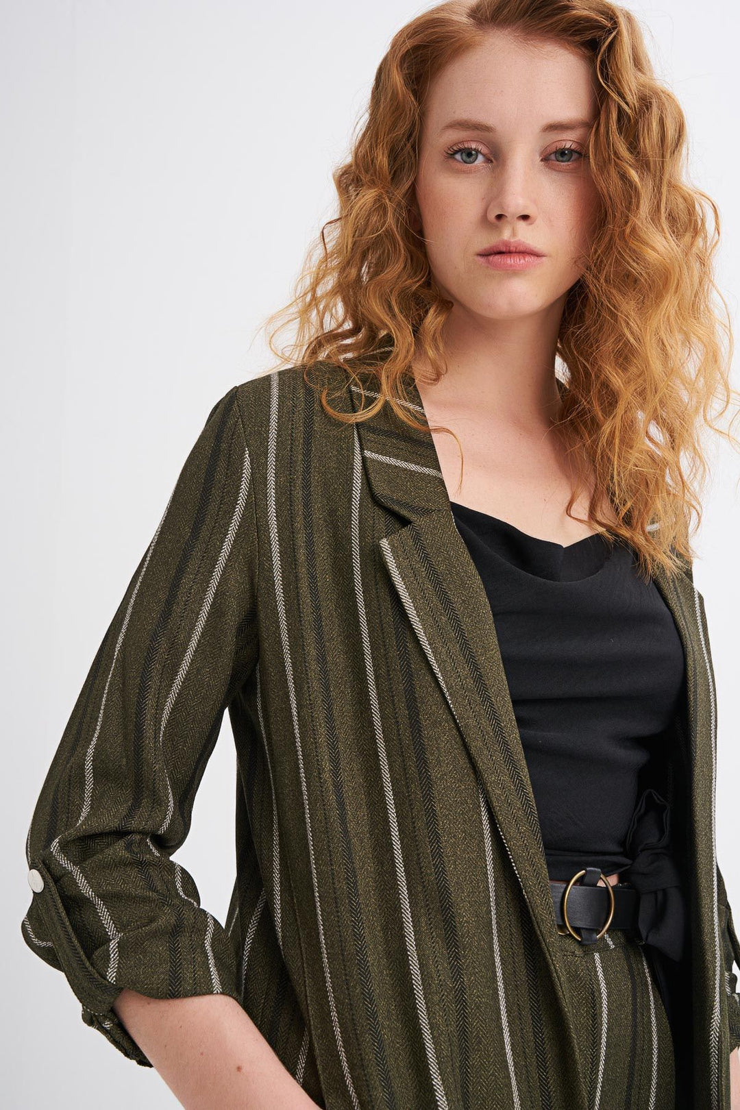 Striped Blazer Jacket Khaki