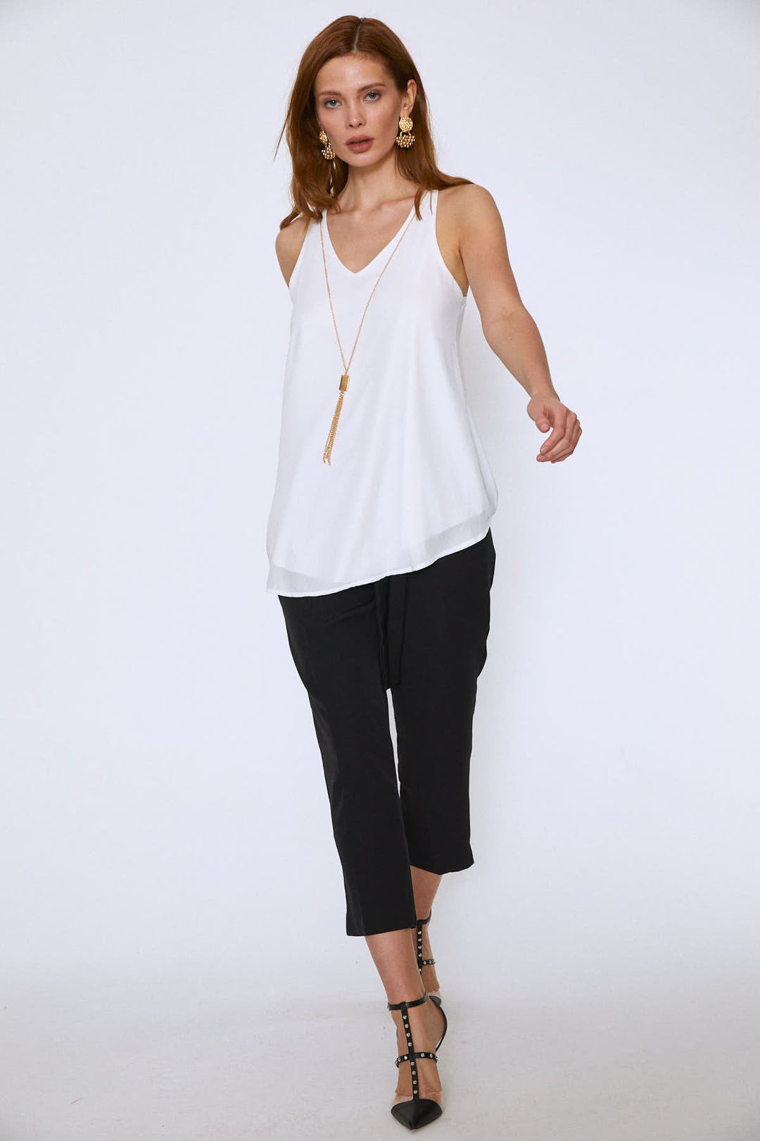 Arkası Büzgülü V Yaka Bluz Ekru