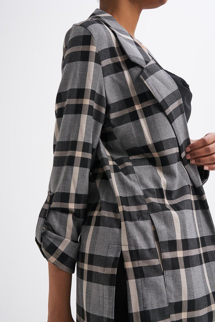 Ekose Blazer Ceket Gri