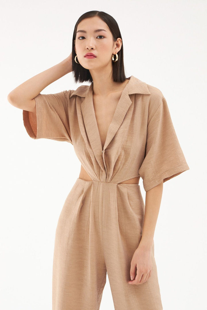 Cut Out Sparkly Jumpsuit Beige