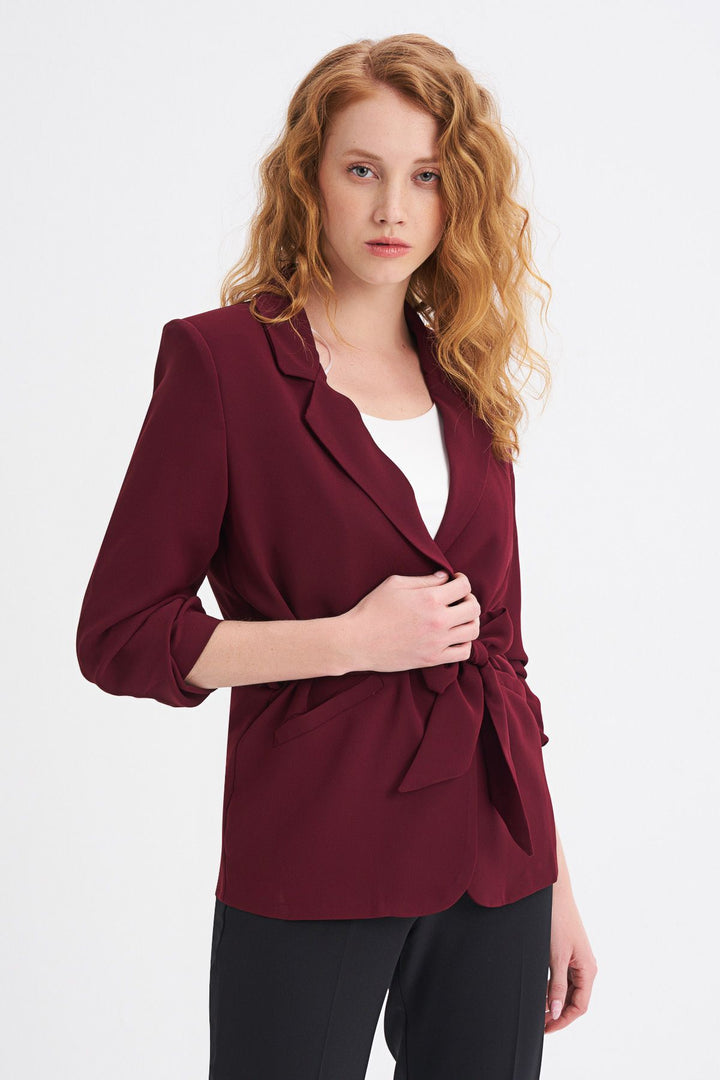Beli Kuşaklı Fleto Cepli Ceket Bordo