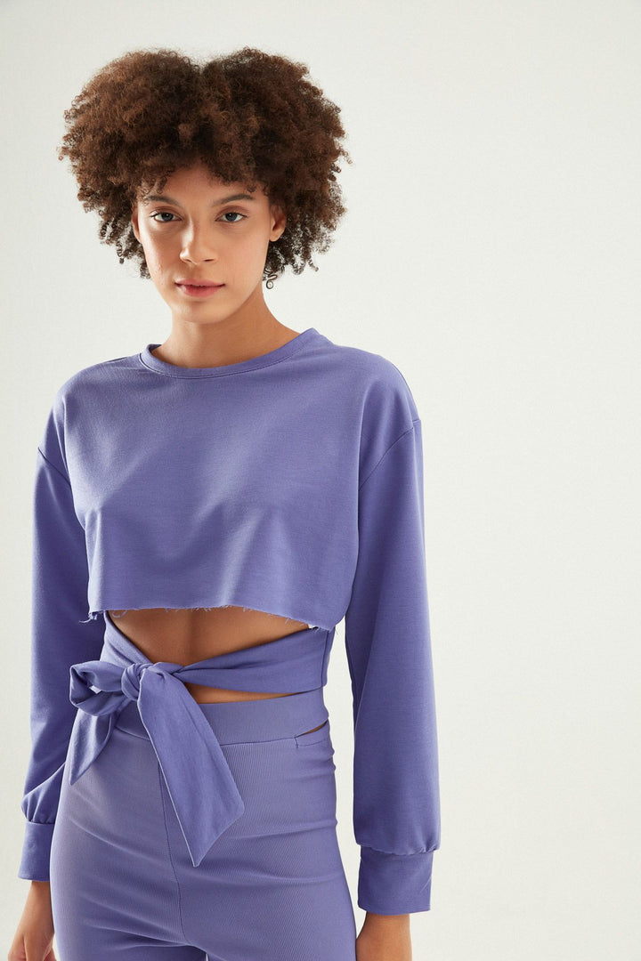 Tie Detailed Sweatshirt Purple