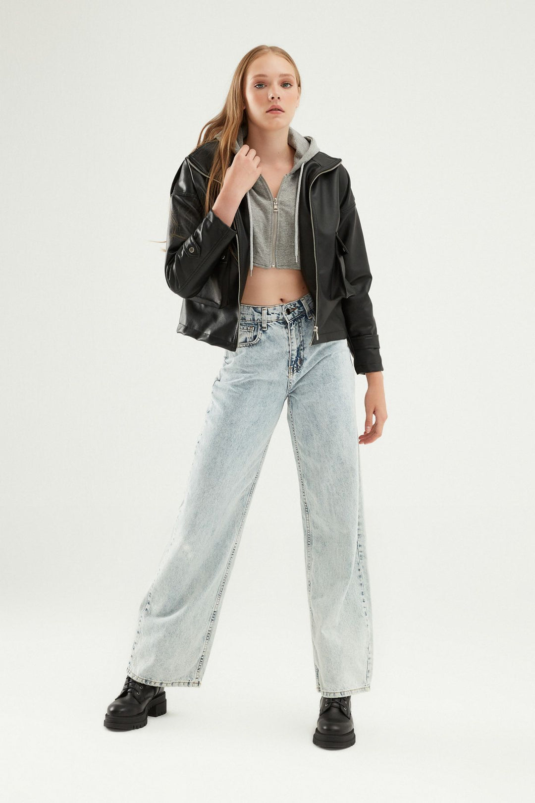 Hooded Leather Jacket Black