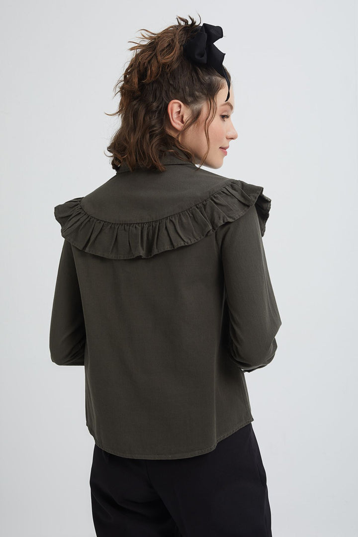 Ruffle Detailed Shirt Khaki