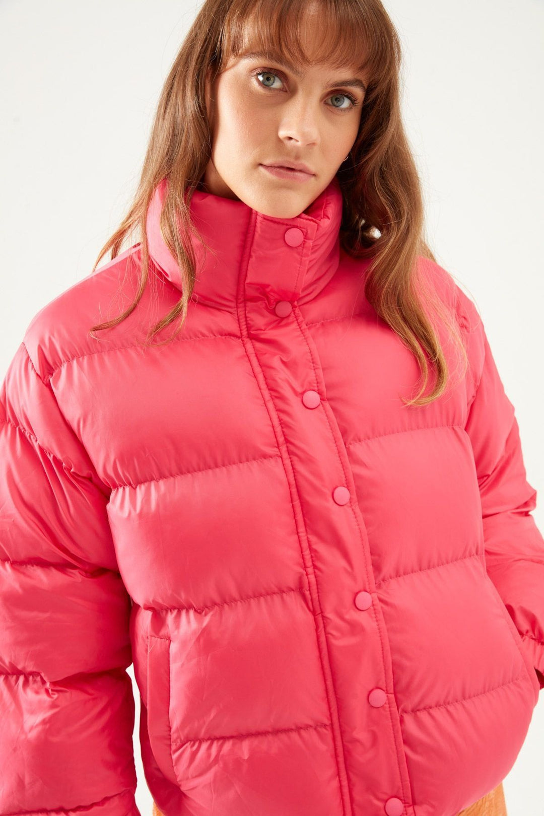 Kısa Şişme Mont Fuşya