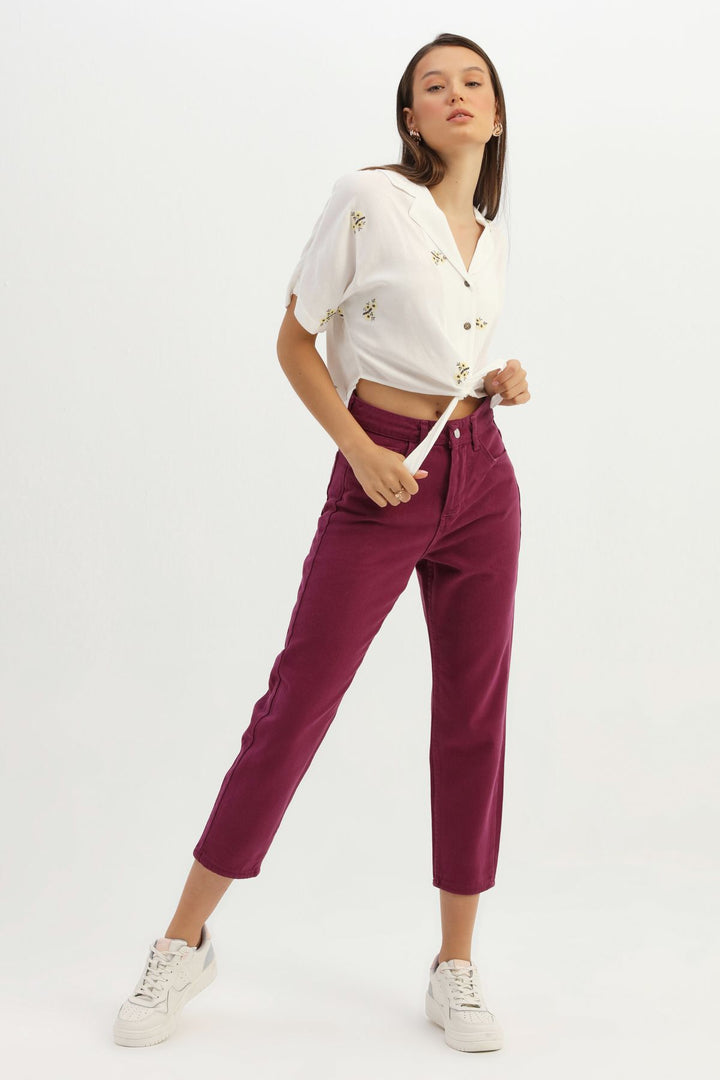 Front Tied Embroidered Shirt Ecru