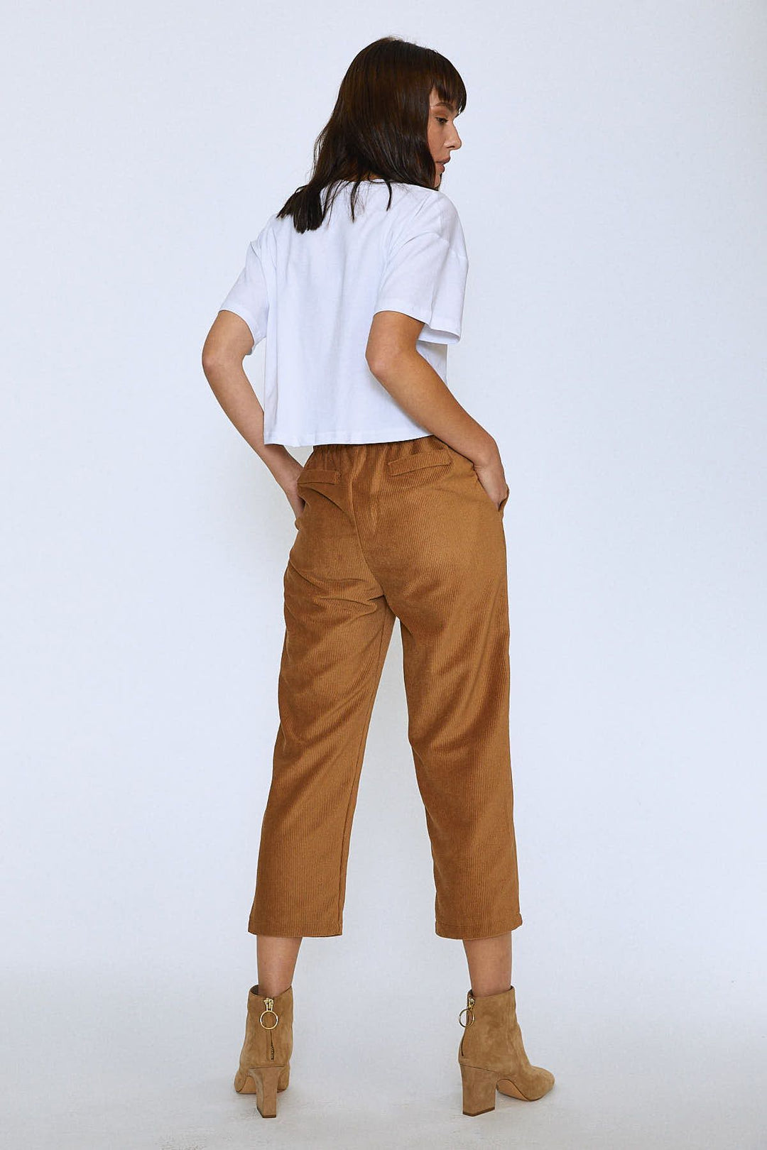 Elastic Waist Velvet Trousers Camel