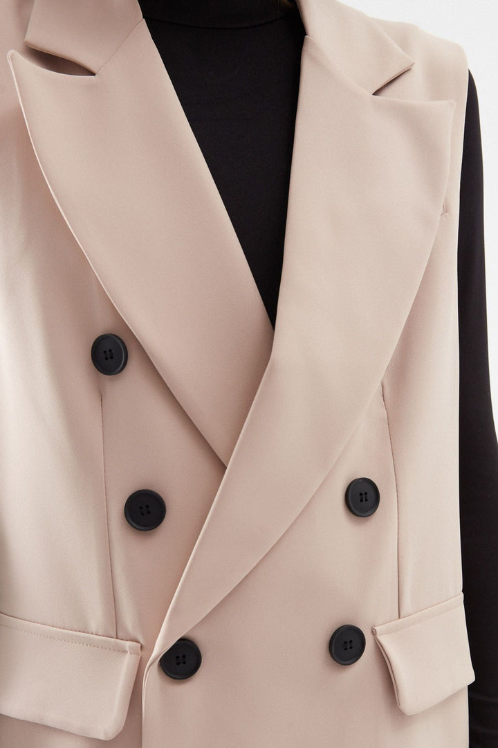 Kruvaze Yelek Ceket Bej