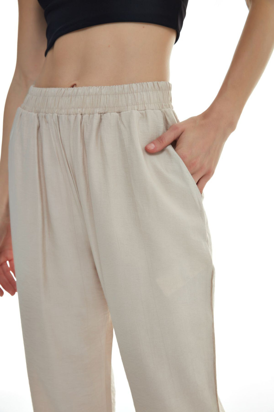 Elastic Waist Trousers Beige