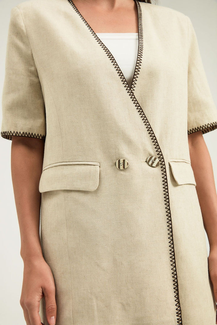 Double Breasted Linen Jacket Beige