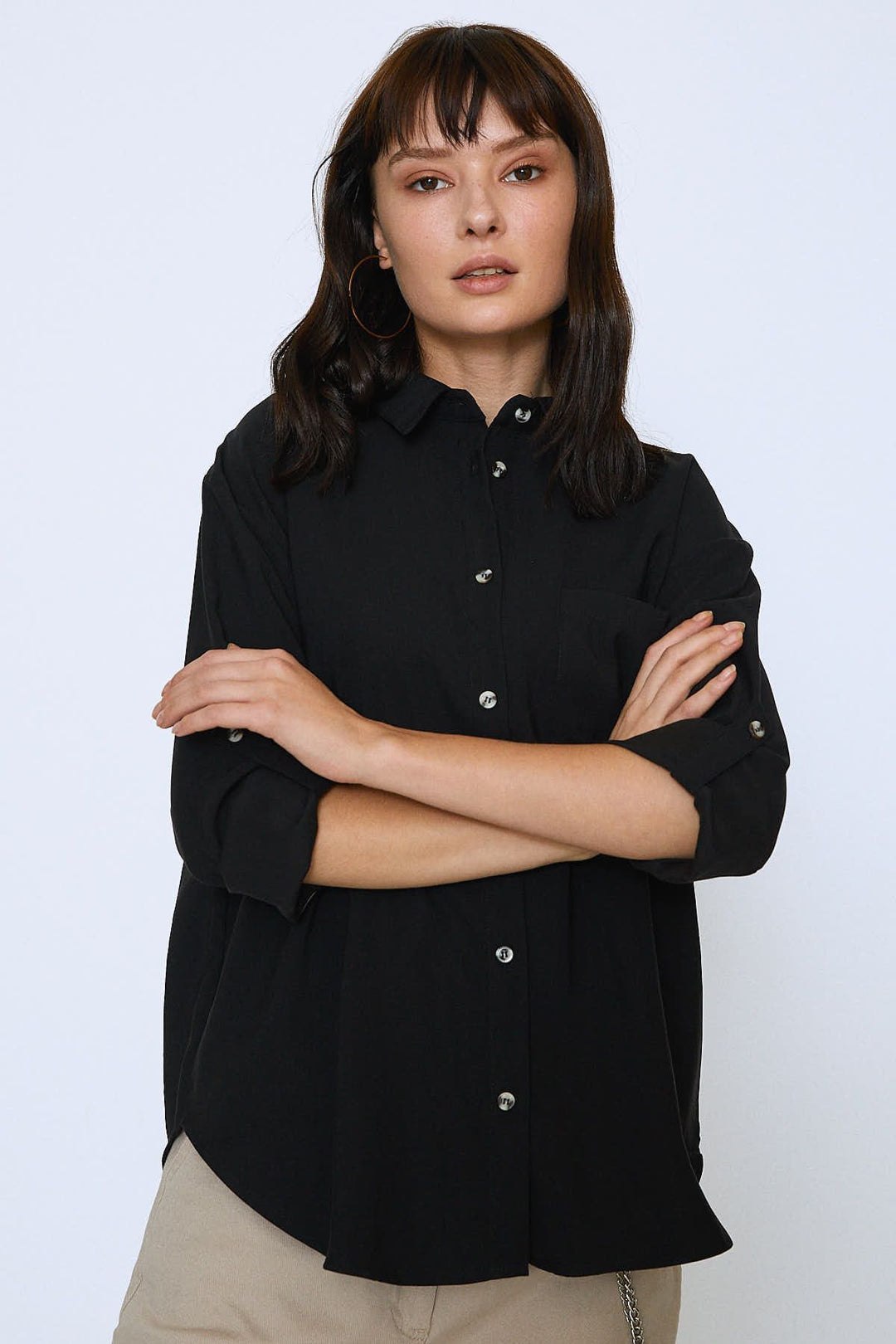 Back Printed Tencel Shirt Black