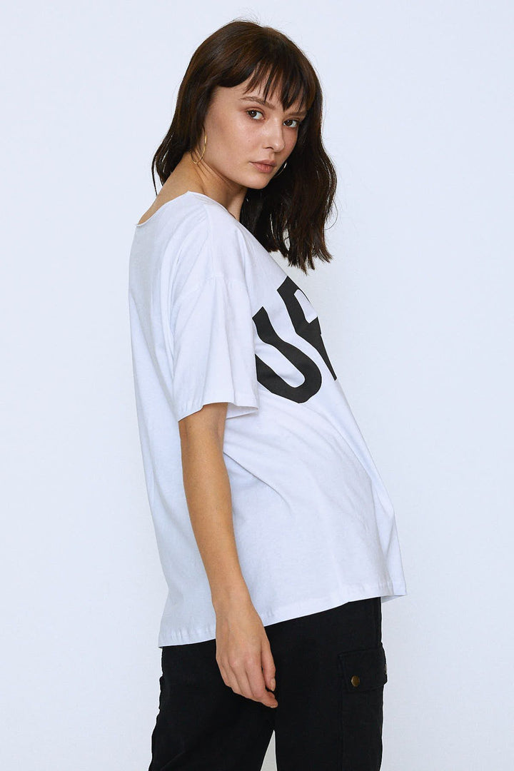 V-Neck Printed T-Shirt White