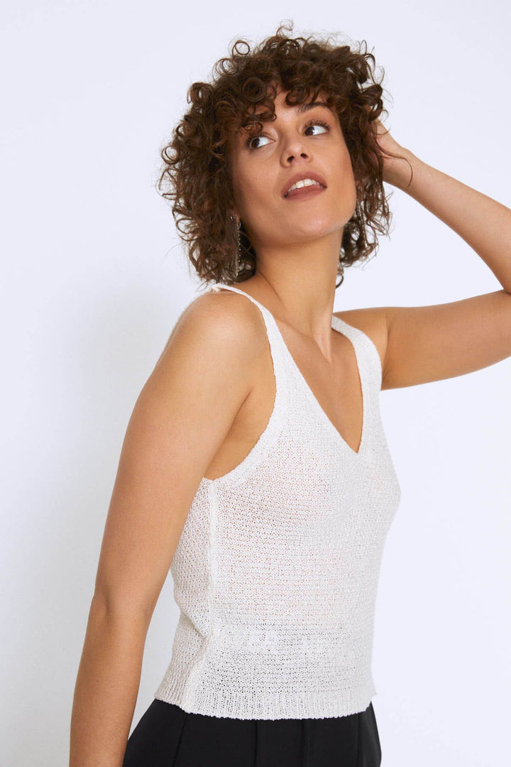 Strap V Neck Knitwear Ecru
