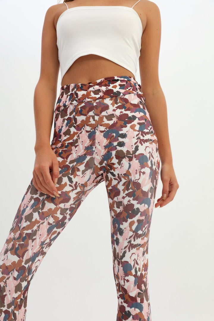Patterned Waist Wrapped Sport Leggings Brown