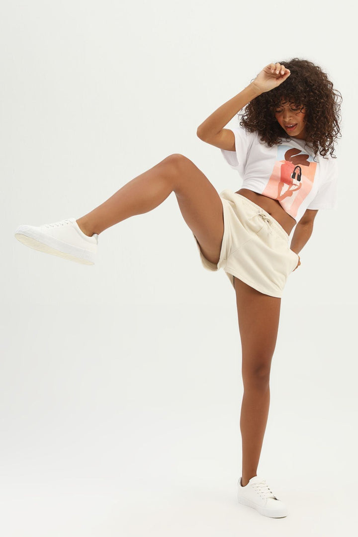 Elastic Waist Shorts Beige