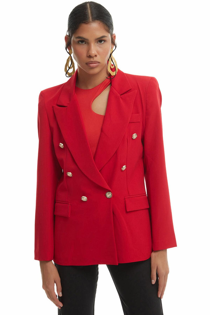 Düğme Detaylı Blazer Ceket Kırmızı
