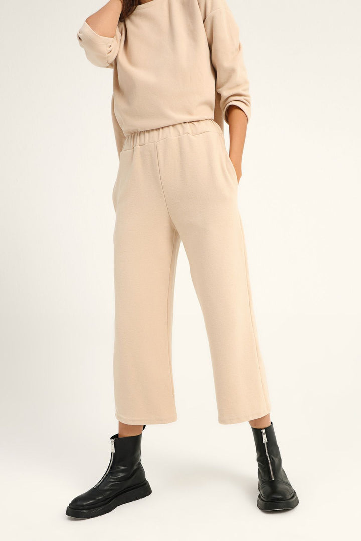 Elastic Waist Wide Leg Tracksuit Stone