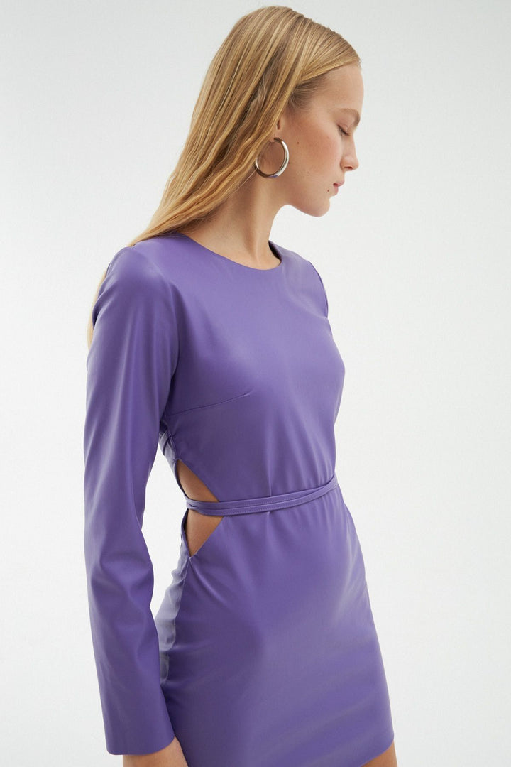 Cut Out Leather Mini Dress Purple