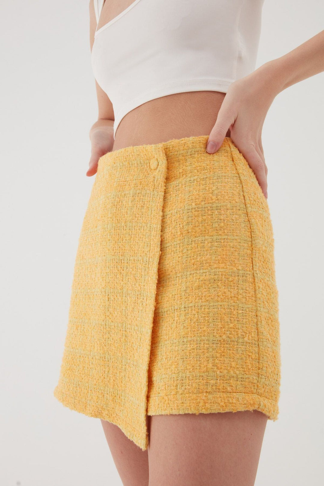 Tüvit Desenli Mini Şort Etek Açık Oranj