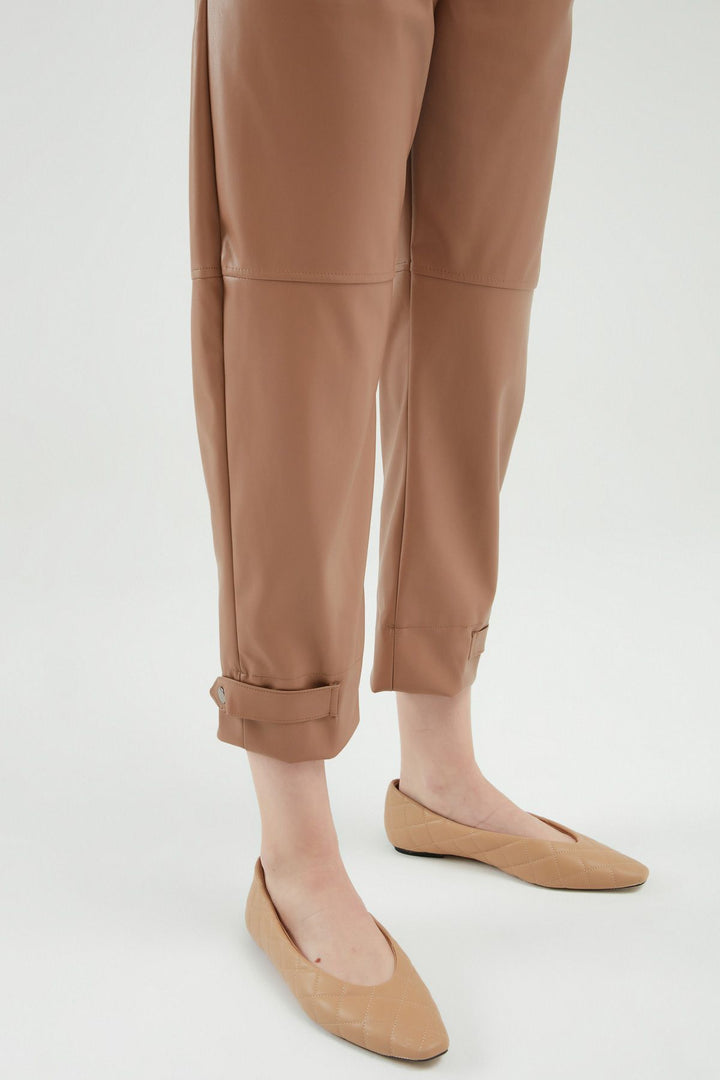 Leather Jogger Camel With Snap Legs
