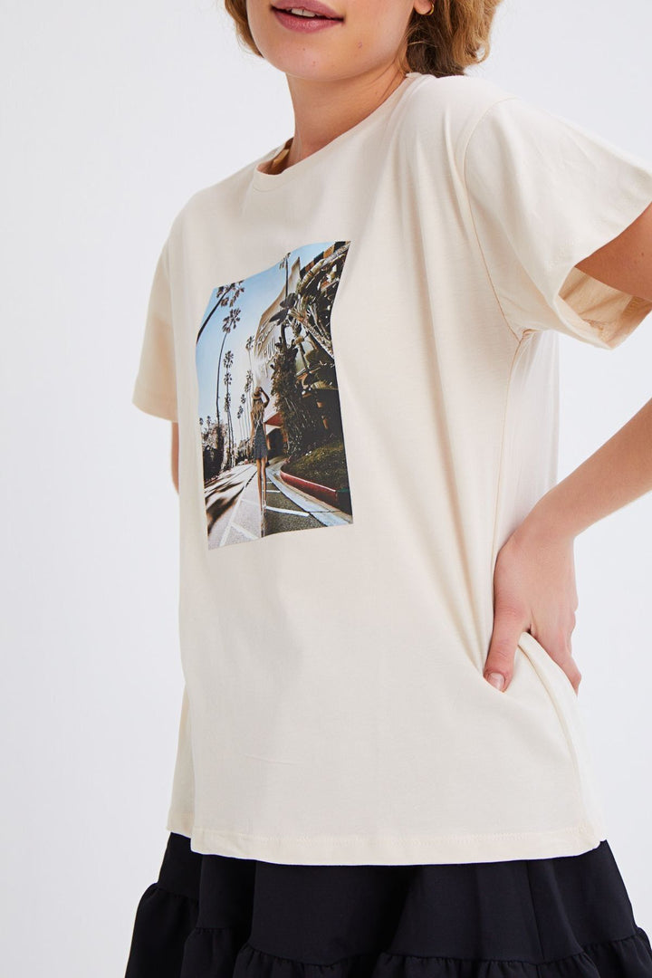 Baskılı Tişört Açık Bej