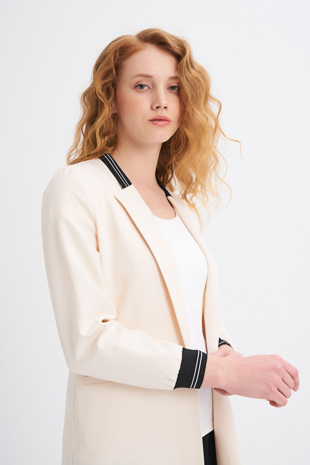 Ribanalı Fleto Cepli Uzun Ceket Kemik