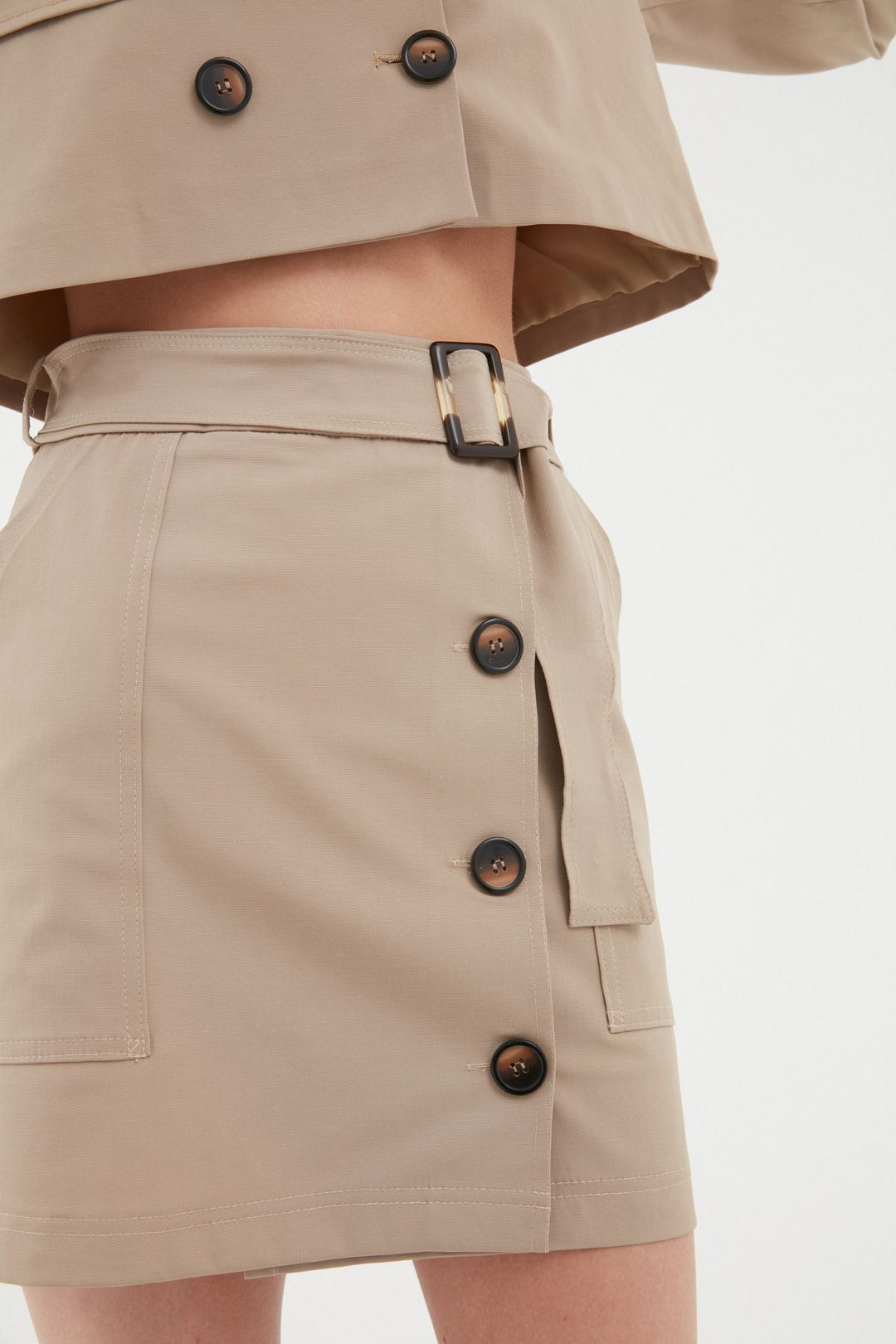 Belted Mini Skirt Beige