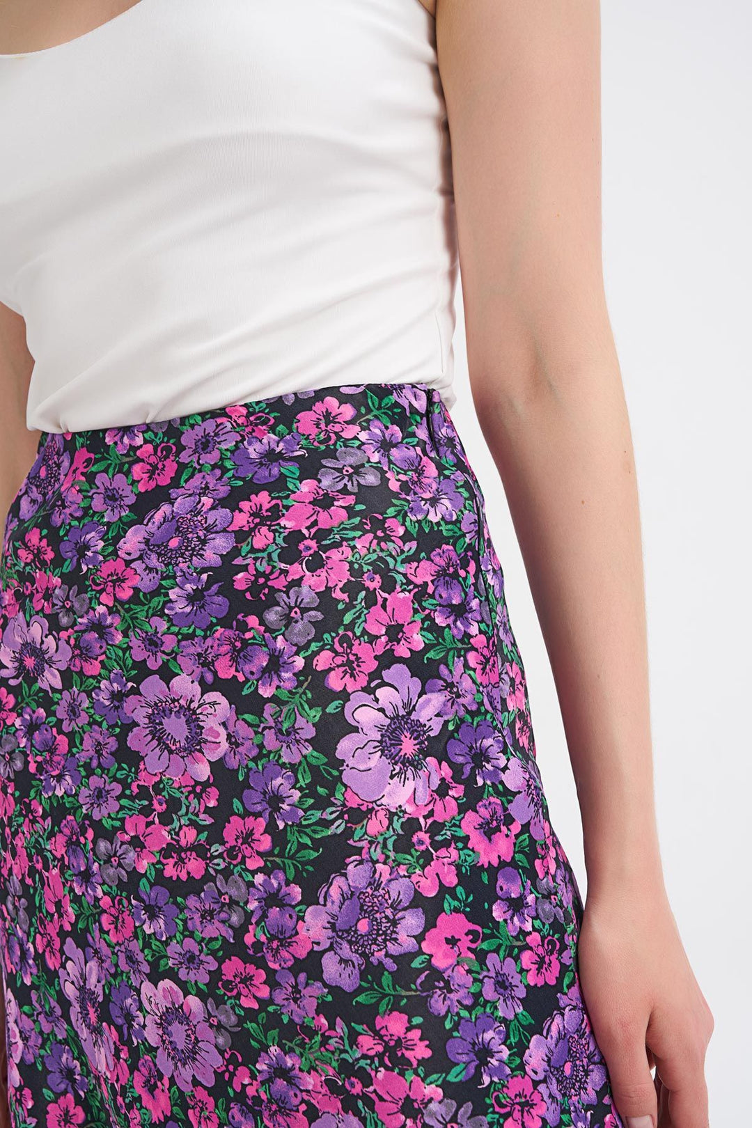 Floral Patterned Midi Skirt Purple