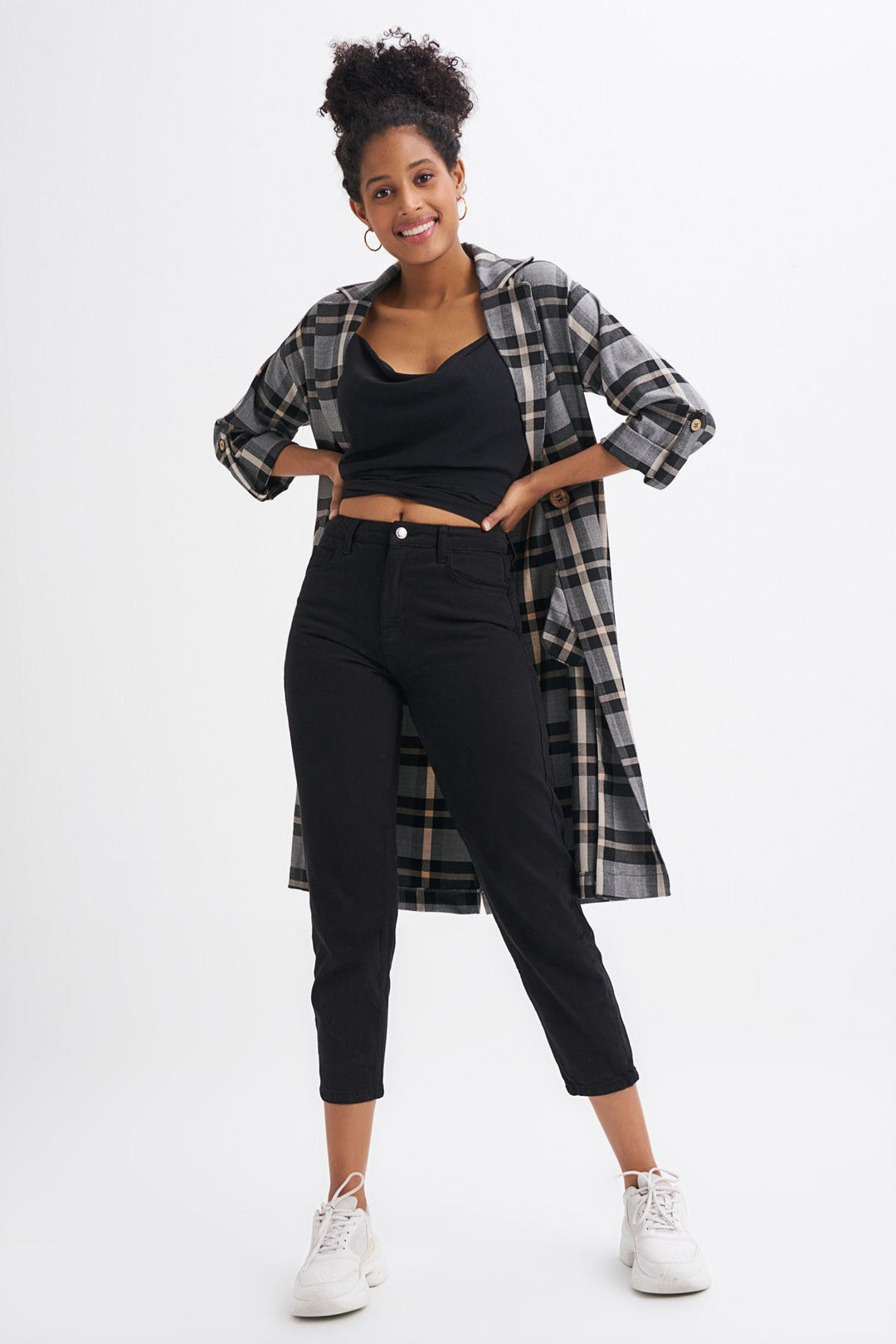 Tek Düğmeli Ekose Ceket Gri