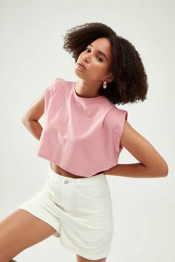 Crop Tişört Şeker Pembe