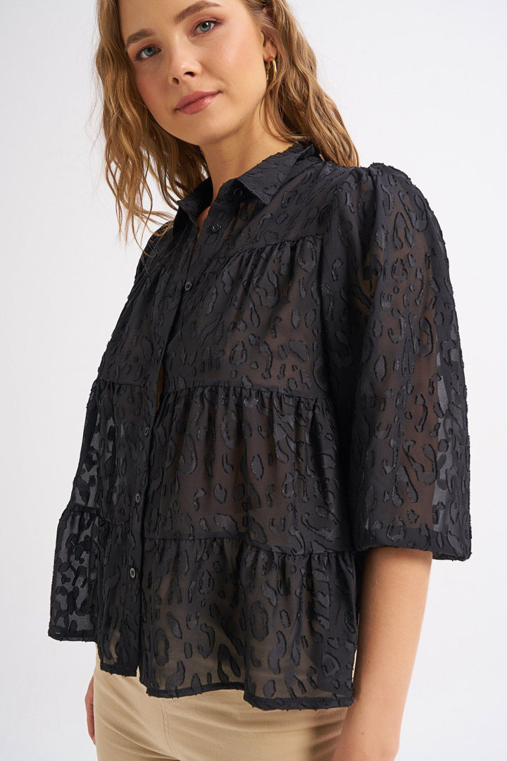 Guipure Detailed Shirt Black