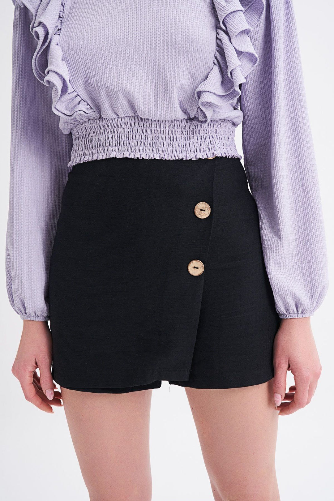 Button Front Skirt Shorts Black