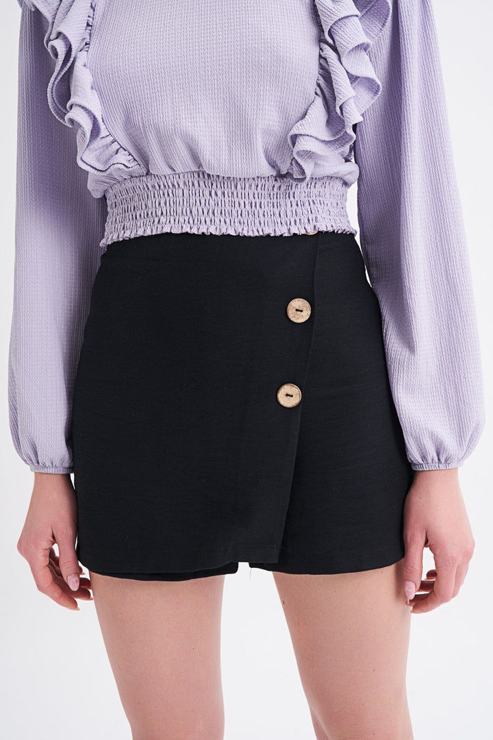 Button Front Skirt Shorts Black