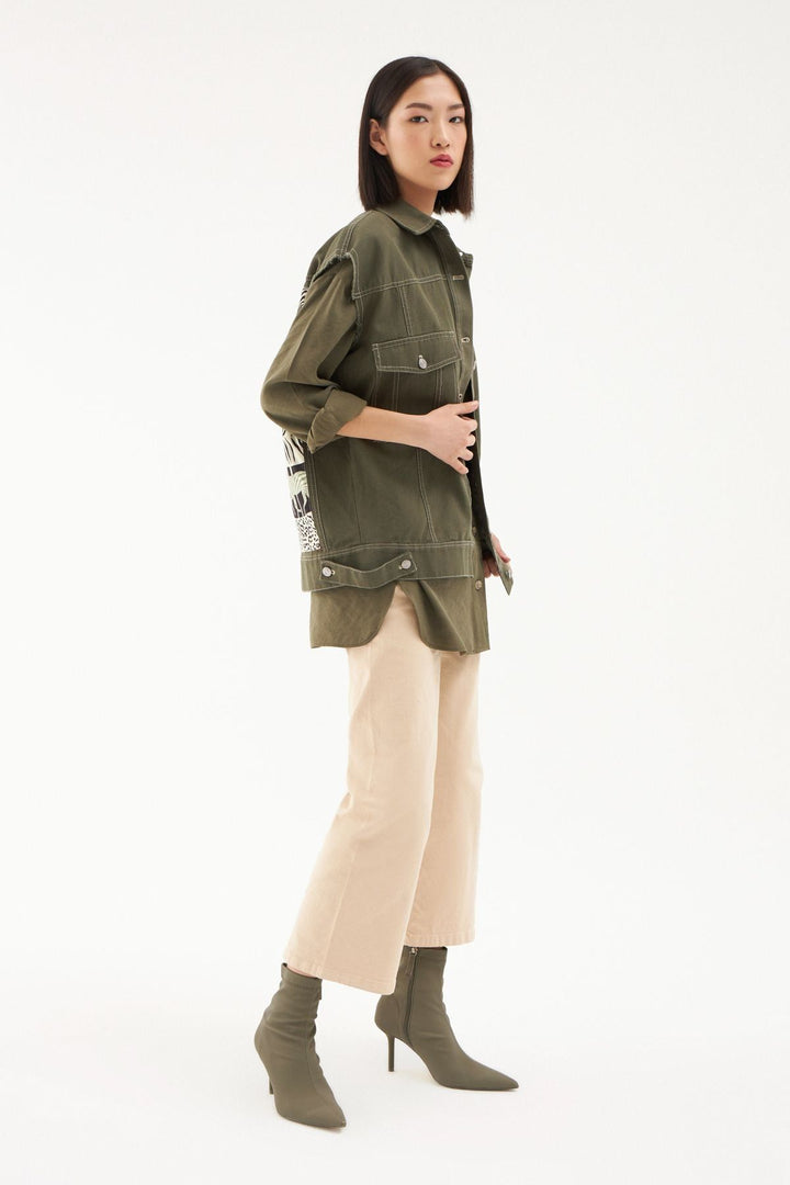 Arkası Baskılı Kolsuz Yelek Haki