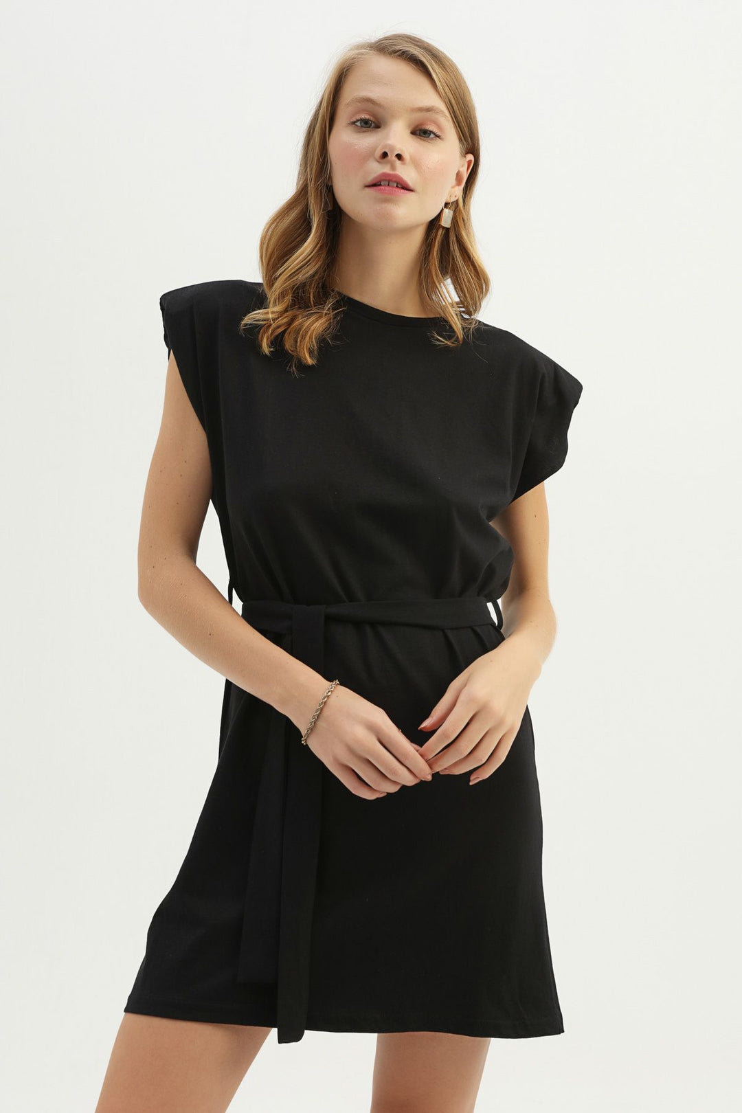 Waistband Waist Belted Basic Dress Black