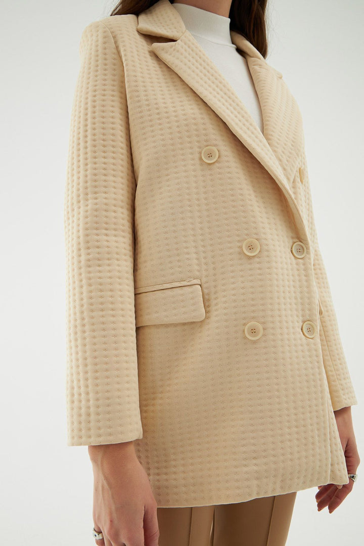 Dokulu Blazer Ceket Bej