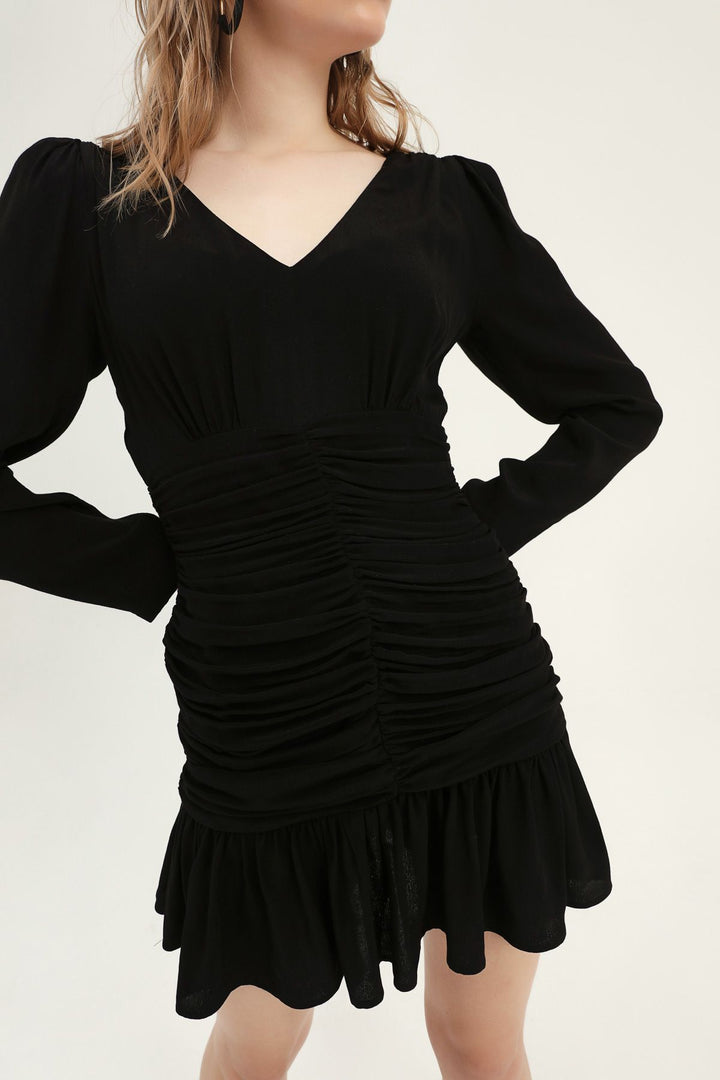 Balloon Sleeve Gipe Dress Black
