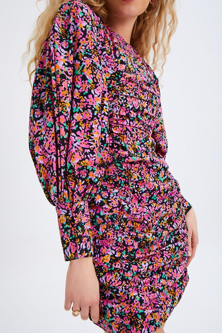 Gipel Balloon Sleeve Mini Dress Fuchsia