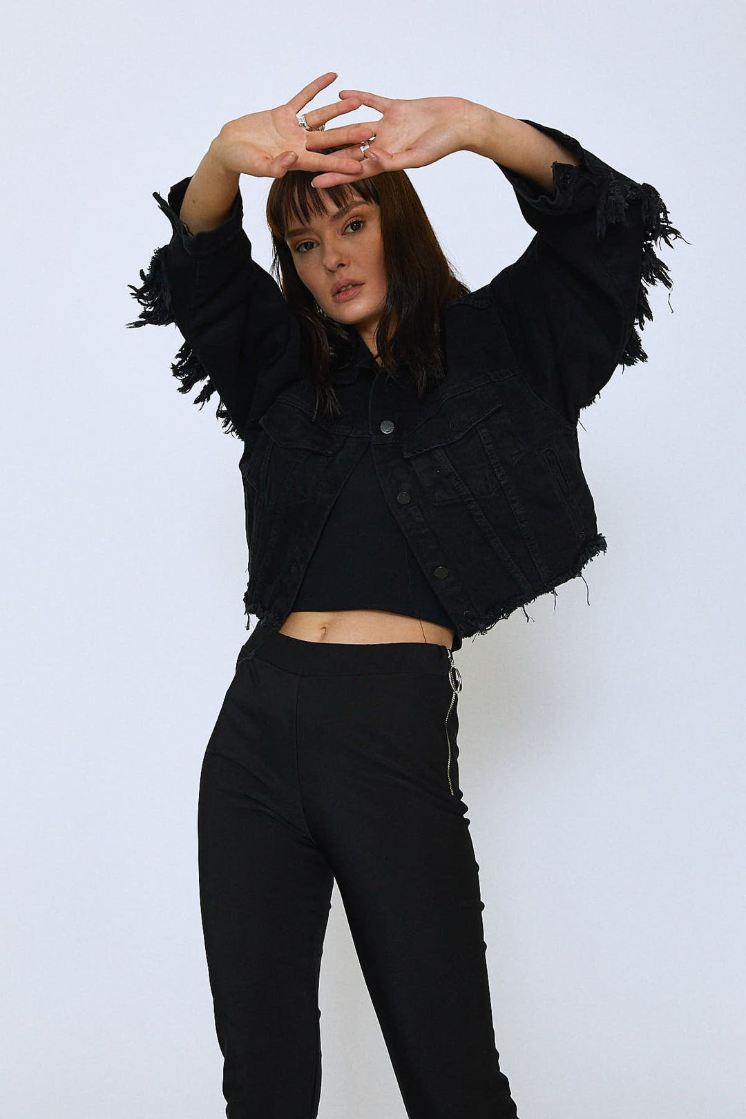 Tassel Detailed Denim Jacket Anthracite