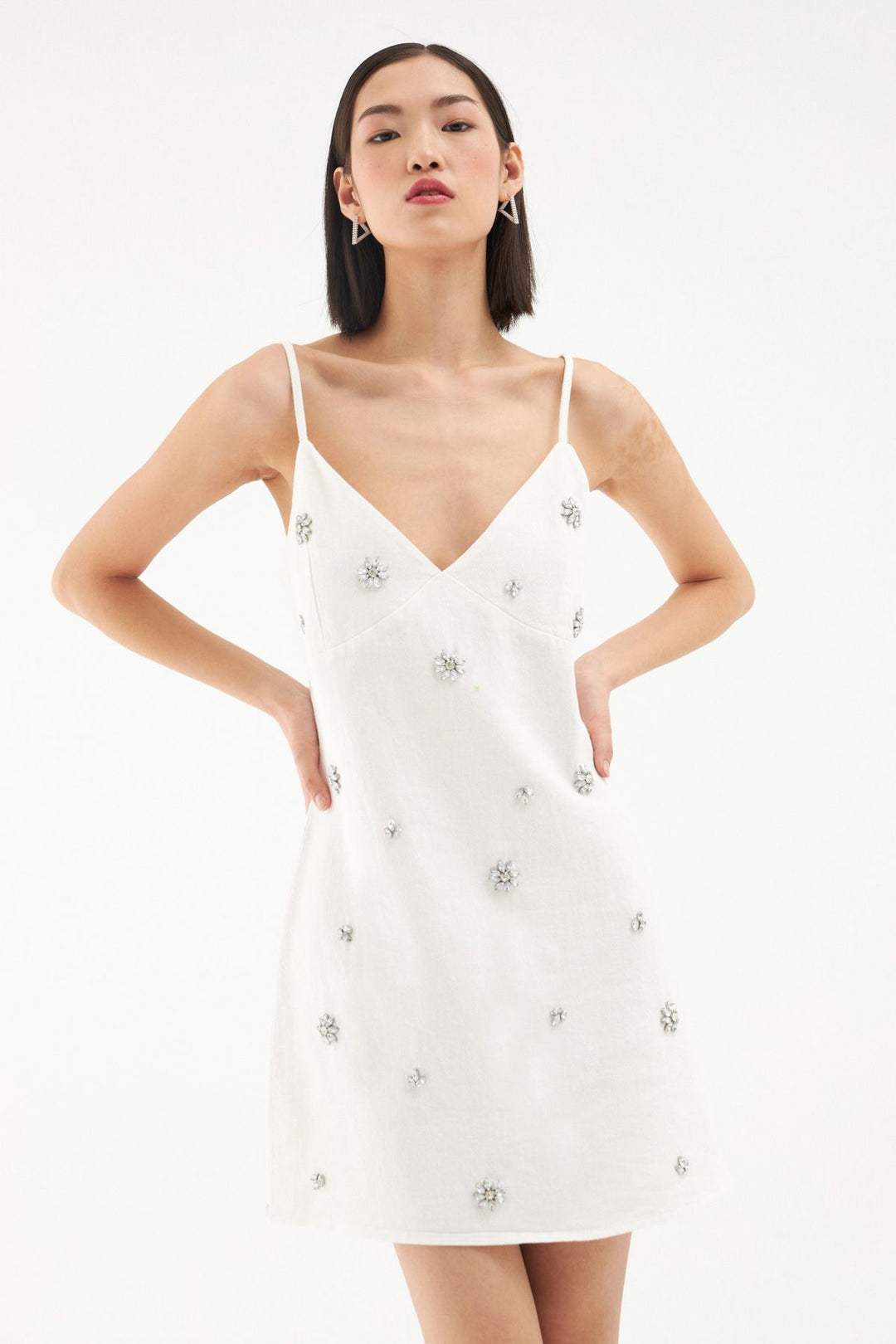 Strap Stone Accessory Dress Ecru