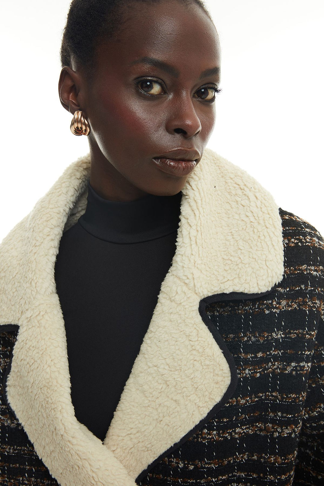 Patterned Plush Coat Black