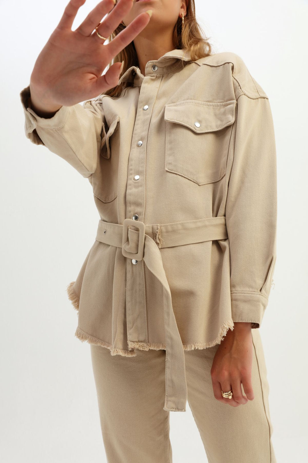 Belted Gabardine Jacket Beige