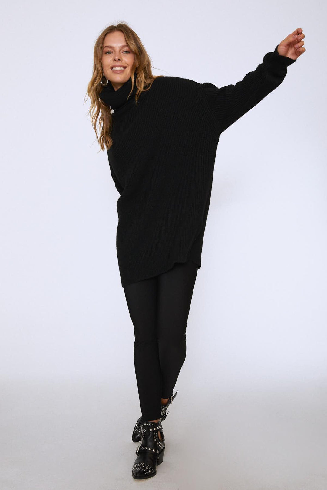 Turtleneck Long Sweater Black