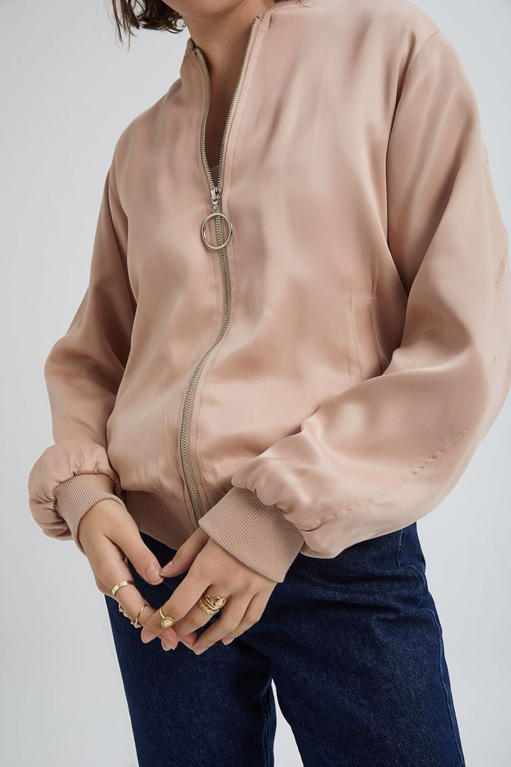 Stripe Detailed Bomber Jacket Powder