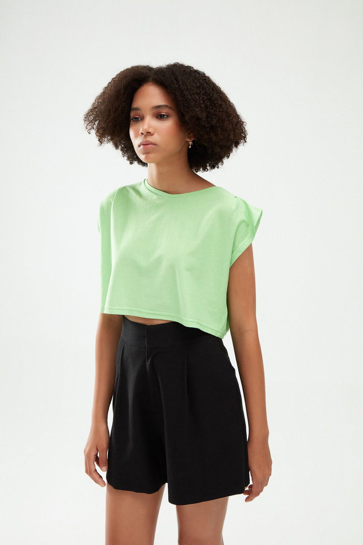Crop Tişört Açık Yeşil