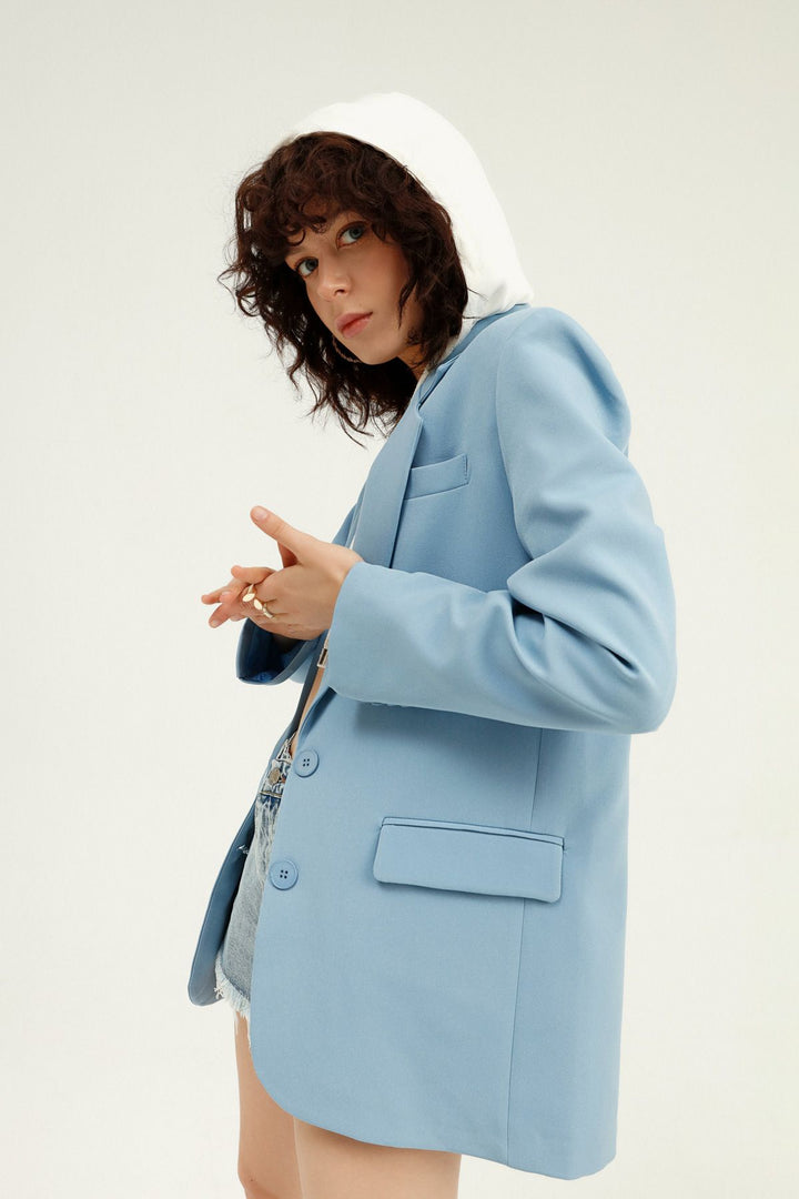 Hooded Blazer Jacket Blue