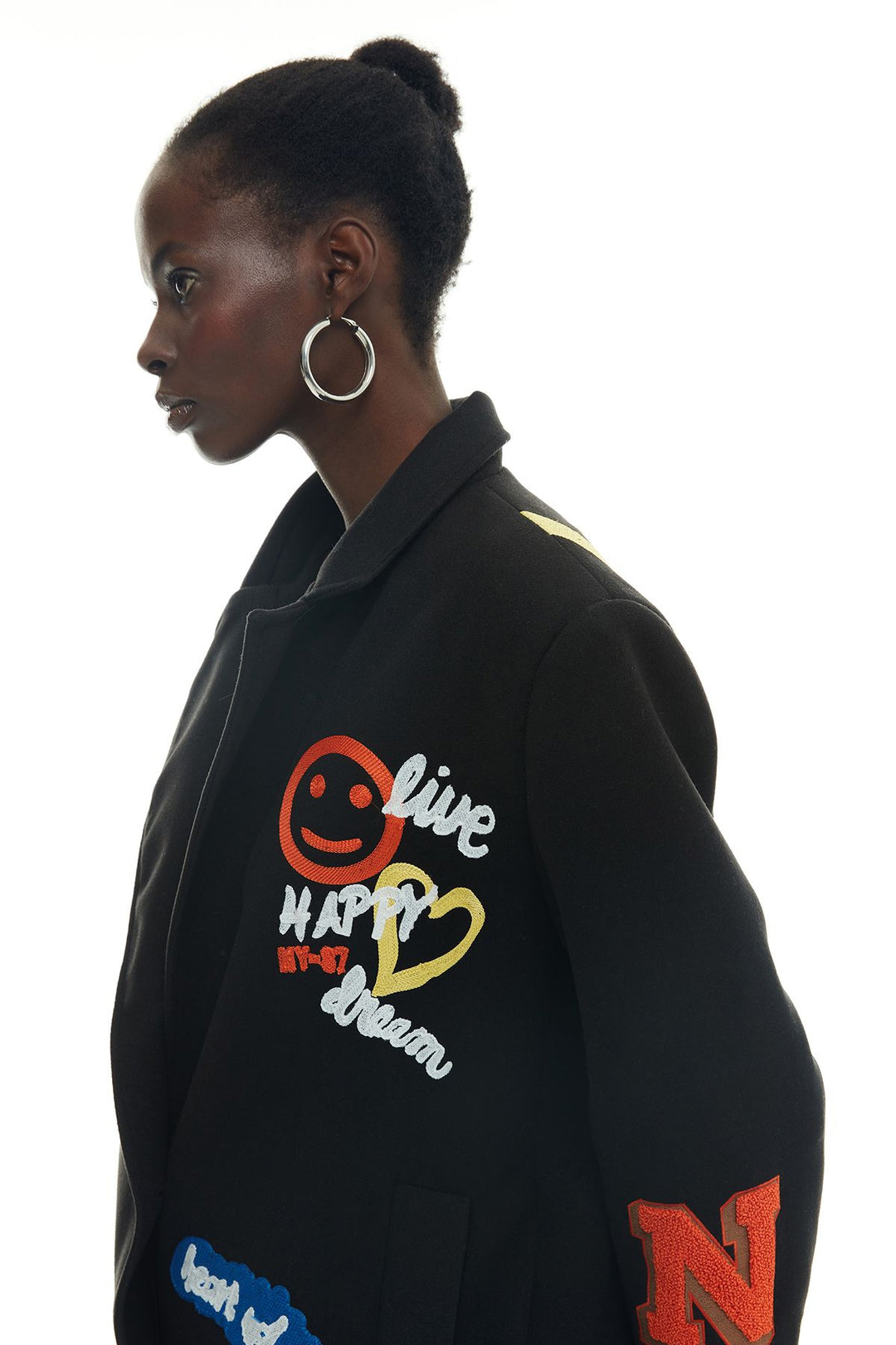 Embroidery Detailed Coat Black